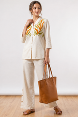 Ivory Botanical Embroidered Co-Ord Set for Women
