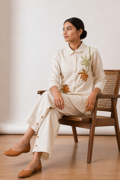 Ivory Floral Embroidered Co-Ord Set for Women