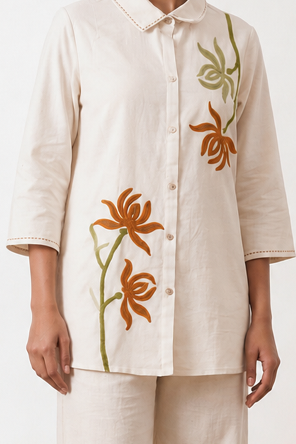Ivory Floral Embroidered Co-Ord Set for Women