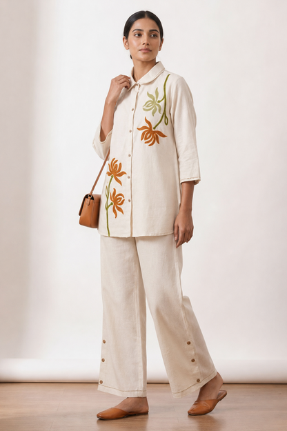 Ivory Floral Embroidered Co-Ord Set for Women