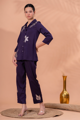 Royal Purple Embroidered Co-Ord Set for Women – Party & Office Wear