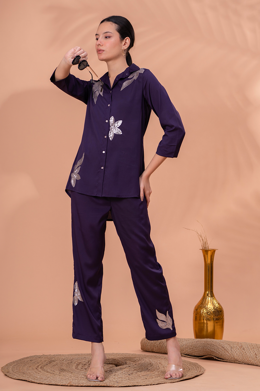 Royal Purple Embroidered Co-Ord Set for Women – Party & Office Wear