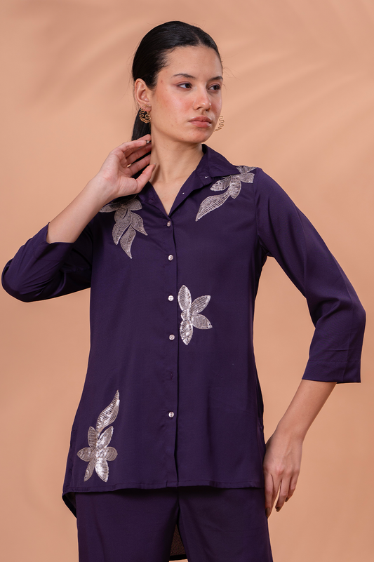 Royal Purple Embroidered Co-Ord Set for Women – Party & Office Wear