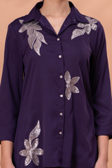 Royal Purple Embroidered Co-Ord Set for Women – Party & Office Wear
