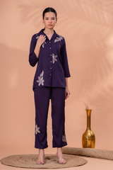 Royal Purple Embroidered Co-Ord Set for Women – Party & Office Wear