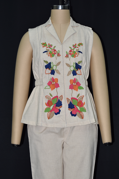 Ivory Blossom Embroidered Peplum Co-Ord Set