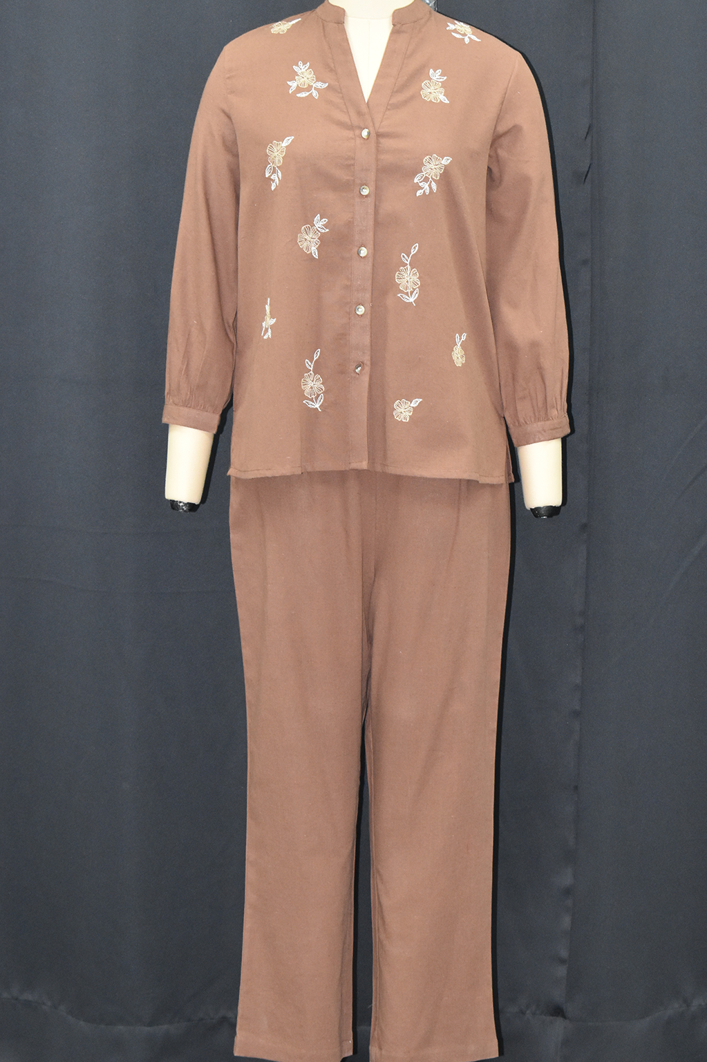 Mocha Botanical Embroidered Co-Ord Set