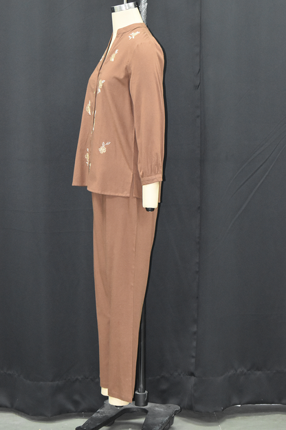 Mocha Botanical Embroidered Co-Ord Set