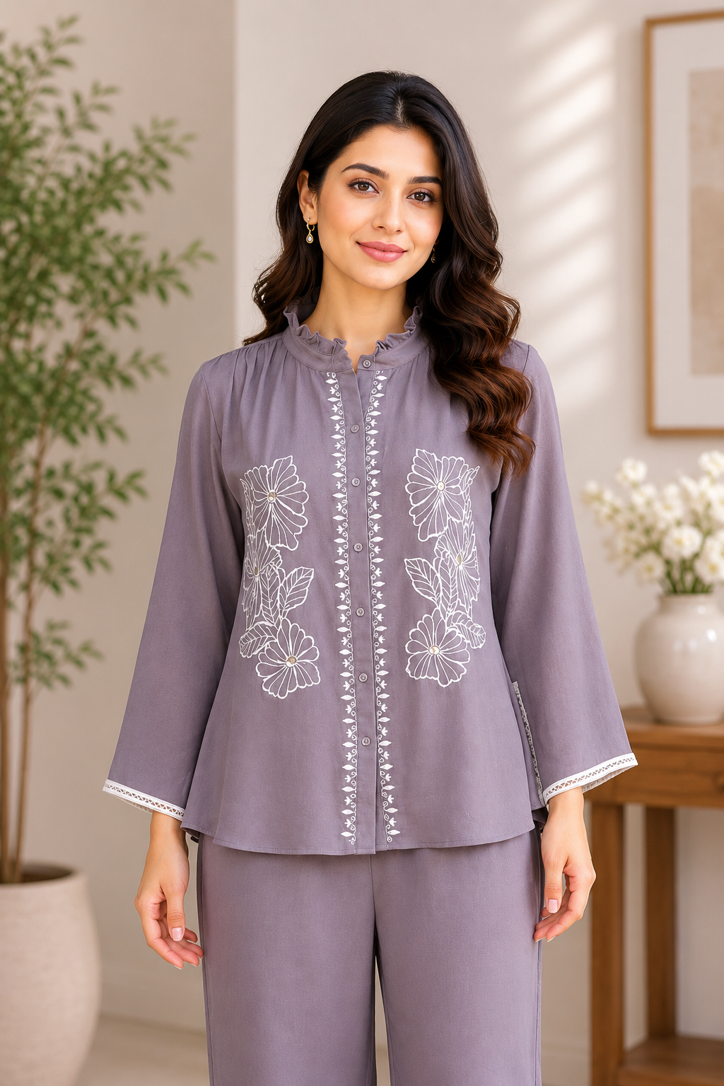 Lavender-Grey Co-Ord Set for Women — Obaku Fabric