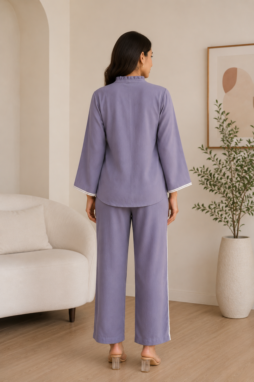 Lavender-Grey Co-Ord Set for Women — Obaku Fabric