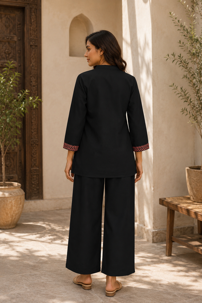Midnight Black Roman Silk Co-Ord Set