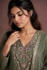 Mint Blossom Embroidered Designer Kurta Set
