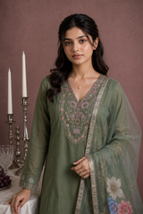 Mint Blossom Embroidered Designer Kurta Set