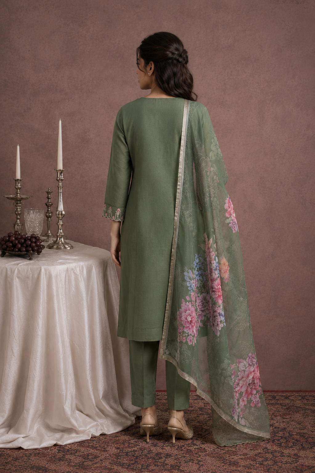 Mint Blossom Embroidered Designer Kurta Set
