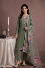 Mint Blossom Embroidered Designer Kurta Set