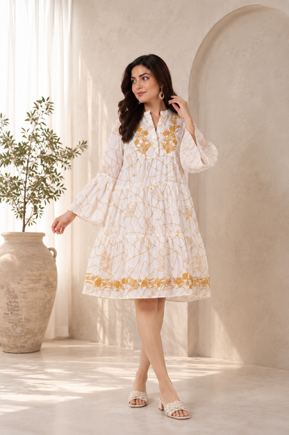 Ivory & Mustard Tiered Dress