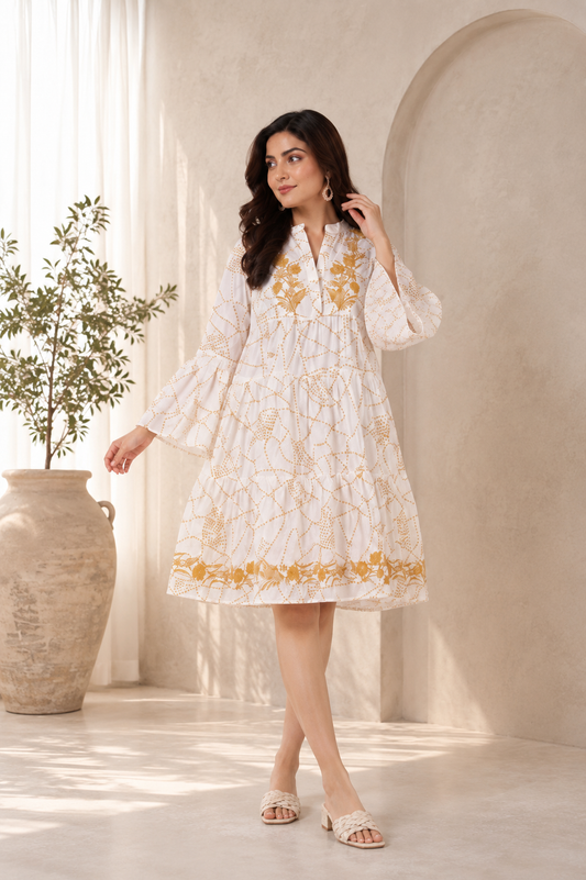 Ivory & Mustard Tiered Dress
