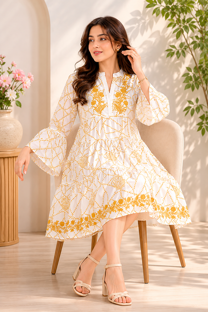 Ivory & Mustard Tiered Dress