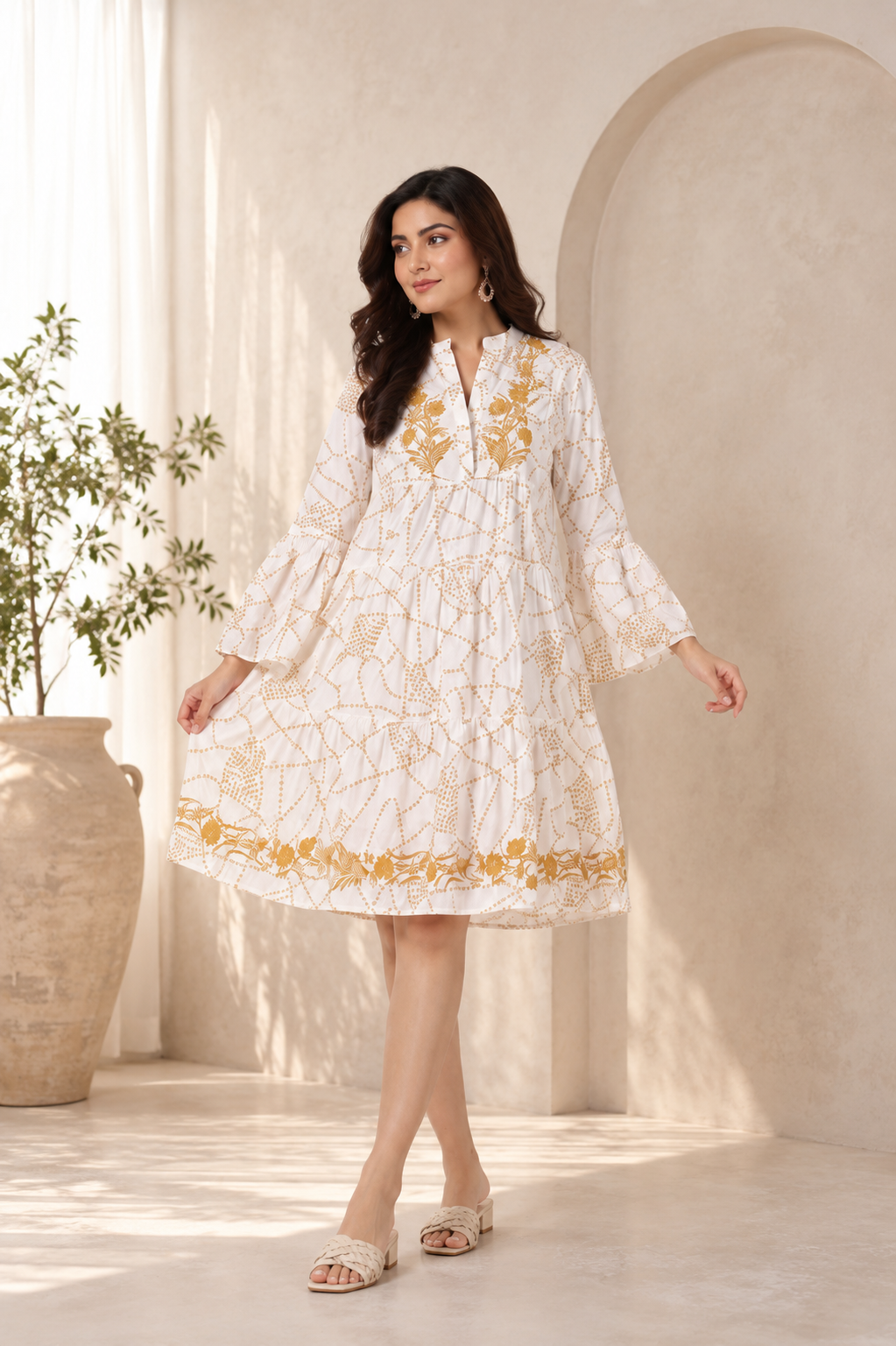 Ivory & Mustard Tiered Dress