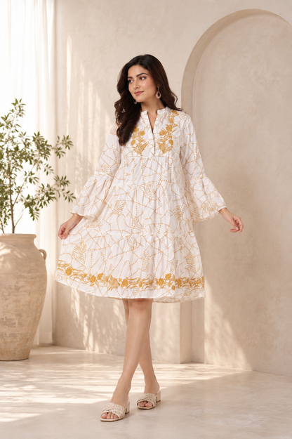 Ivory & Mustard Tiered Dress