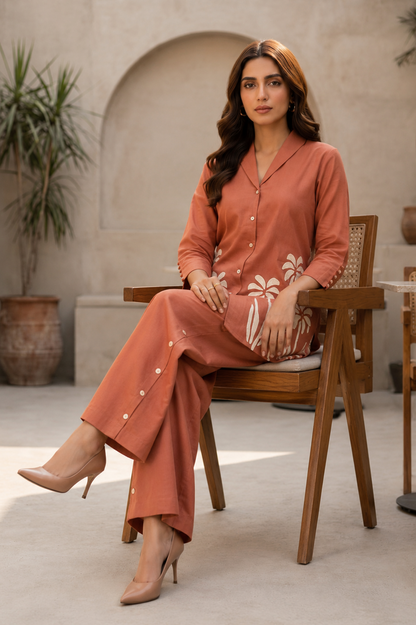 Terracotta Palm Print Cotton Co-Ord Set