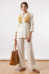 Ivory Botanical Embroidered Co-Ord Set for Women