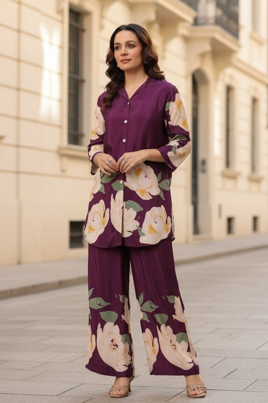 Plum Bloom Printed Co-Ord Set