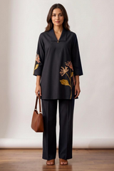 Midnight Black Floral Print Cotton Co-Ord Set