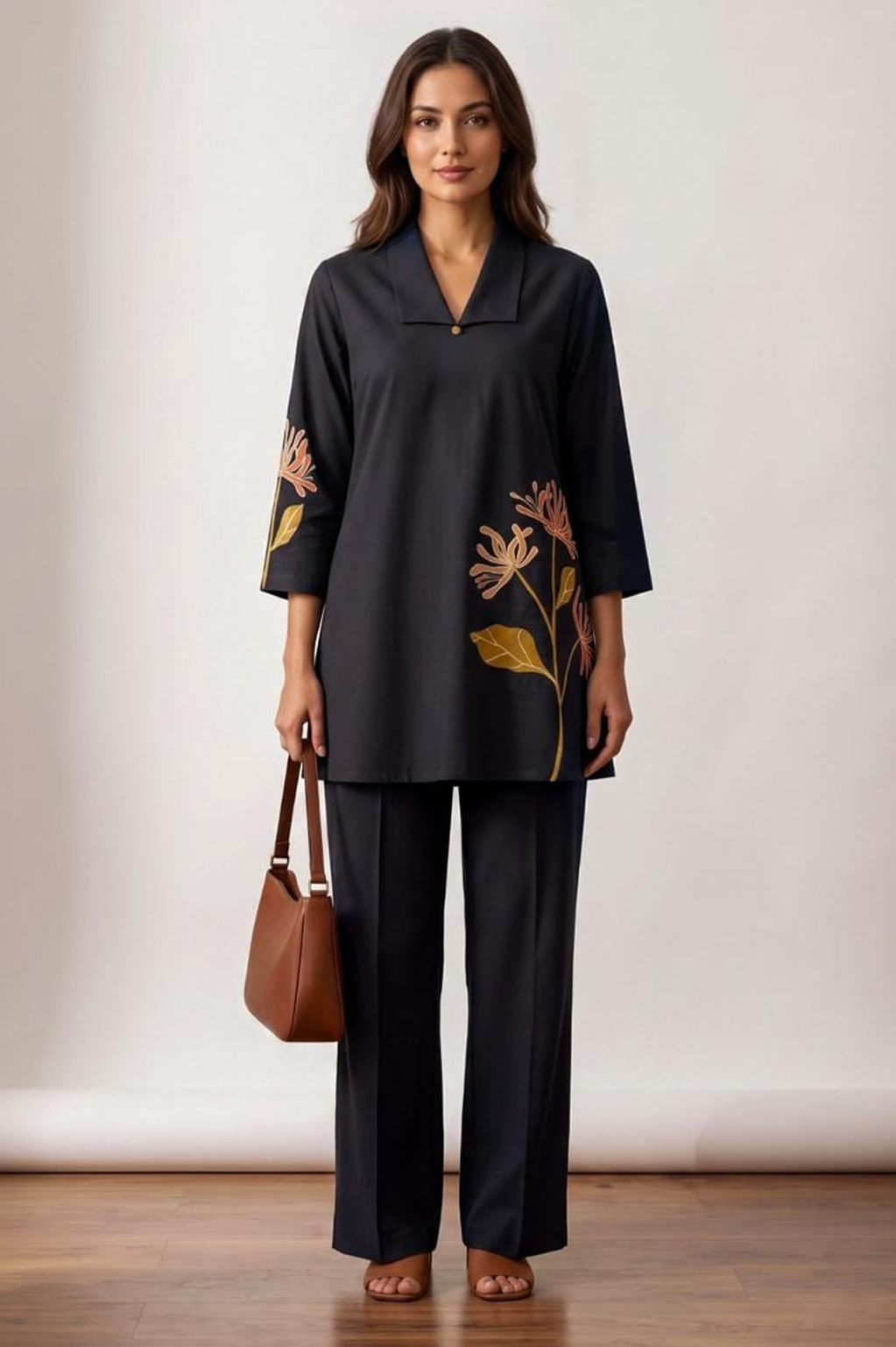 Midnight Black Floral Print Cotton Co-Ord Set