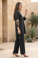 Midnight Black Floral Print Cotton Co-Ord Set