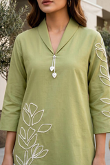 Sage Green Botanical Embroidered Cotton Co-Ord Set