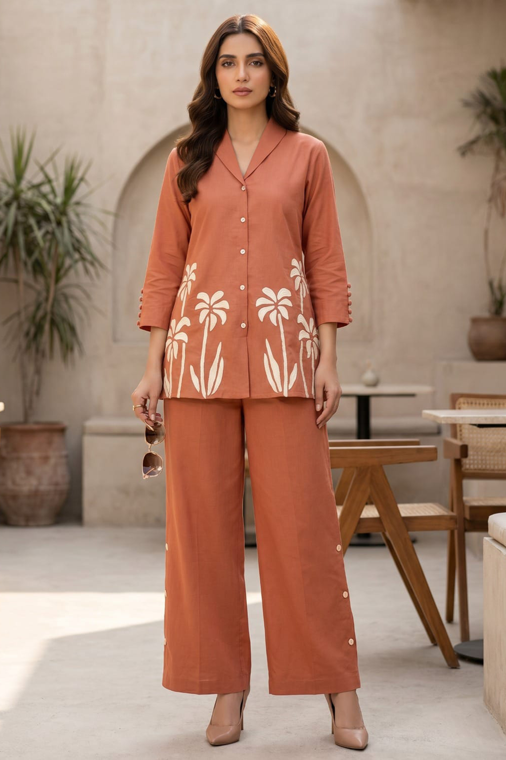 Terracotta Palm Print Cotton Co-Ord Set