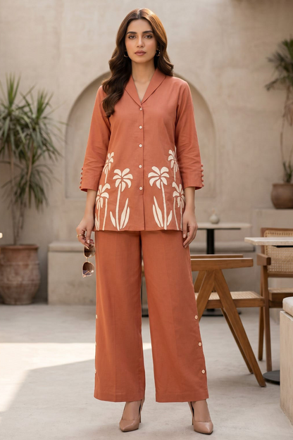 Terracotta Palm Print Cotton Co-Ord Set
