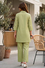 Sage Green Botanical Embroidered Cotton Co-Ord Set