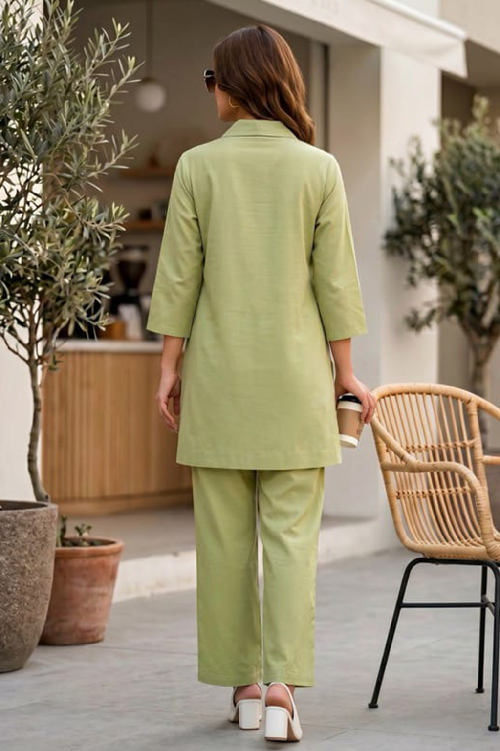 Sage Green Botanical Embroidered Cotton Co-Ord Set