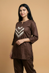 Mocha Chevron Applique Co-Ord Set
