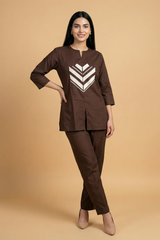 Mocha Chevron Applique Co-Ord Set