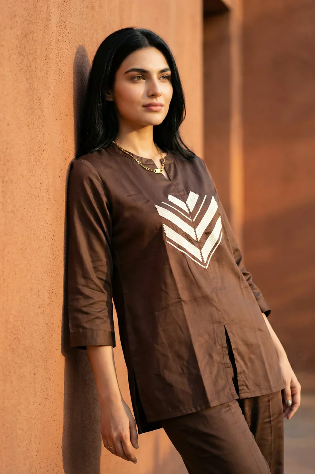 Mocha Chevron Applique Co-Ord Set