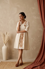 Off-White Floral Embroidered Western Dress — Gathered Empire Waist